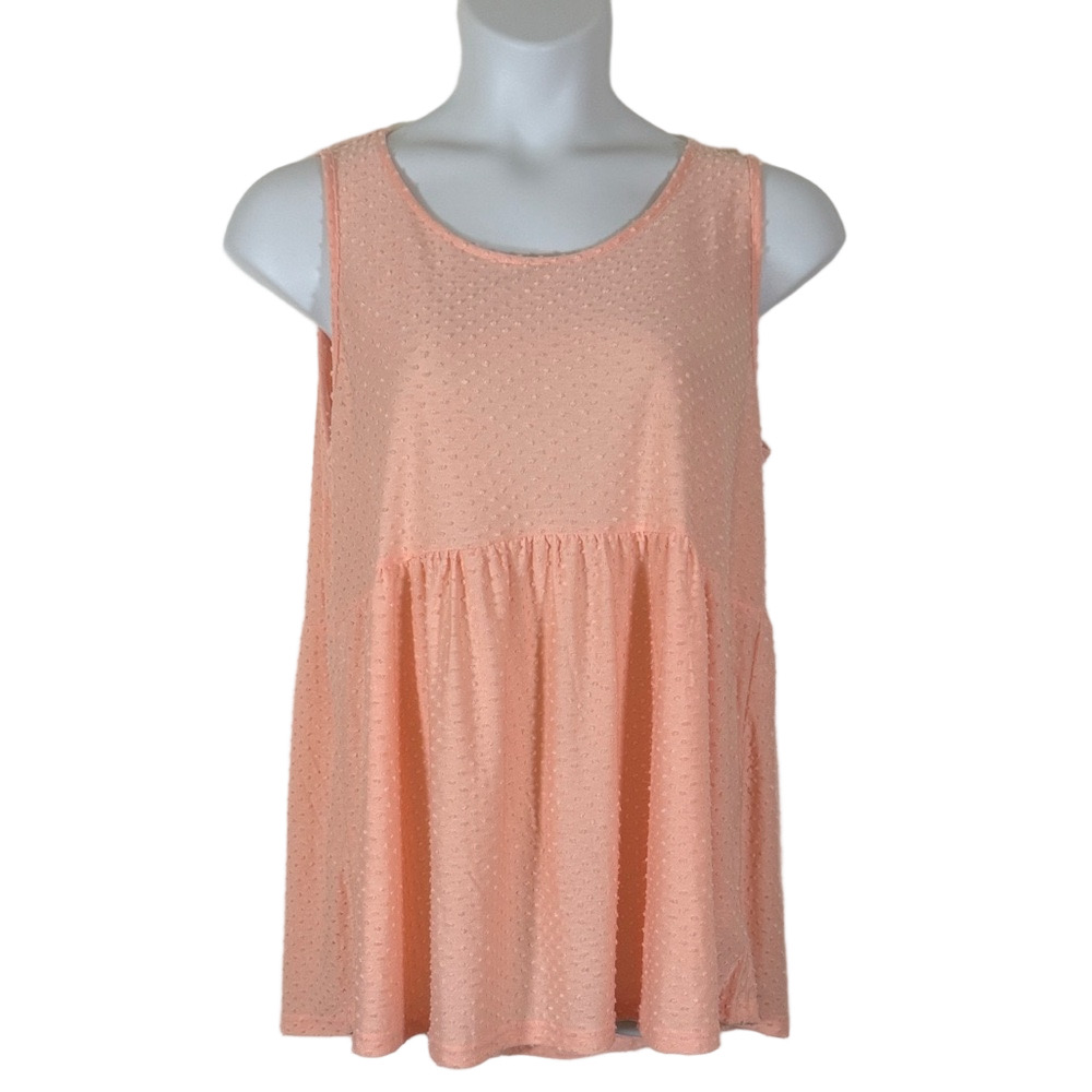 Chic Soul Peach Sleeveless Swiss Dot Baby Doll Tank Top SKU1020